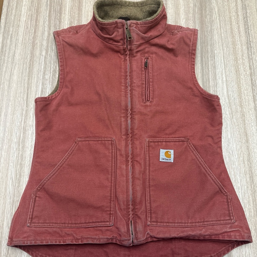 Vintage Carhartt Sherpa Lined Vest WV001 VRS Womens extra small Dusty Rose Pink